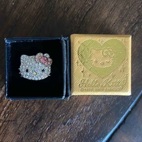 NIB Hello Kitty Sanrio Silver-Tone Rhinestone Adjustable Ring - Picture 2 of 4
